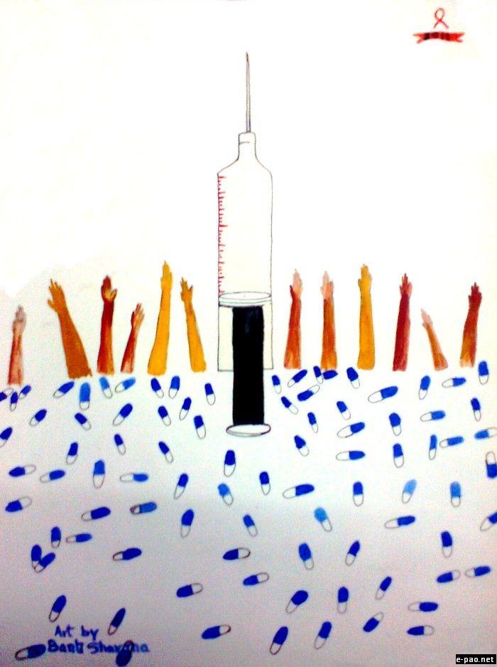 An Art work by Phurailatpam Banti on 'Drug Abuse : World AIDS Day 2011' 