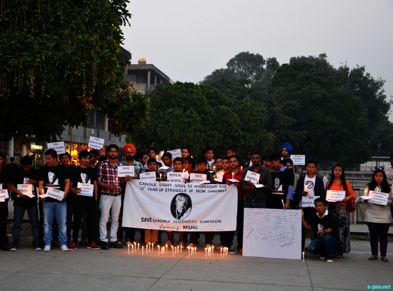 Candle Light Vigil in solidarity with Irom Sharmila at the Plaza, Sector 17, Chandigarh :: Nov 10 2012