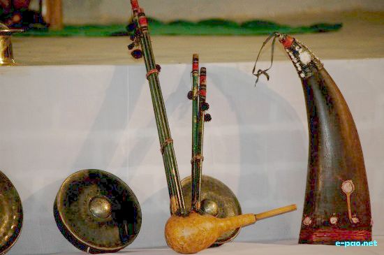 Thadou musical instrument in display at Chin-kuki Group Folk Dance Festival 2009 at Tuibong Community Hall, Churachandpur