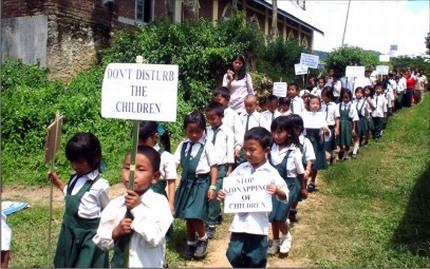 School students of Ukhrul district denounce the recruitment of children   as child soldiers in 2008