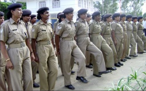 Women troops of the CRPF on drill on their arrival from Delhi at Langjing on June 2010
