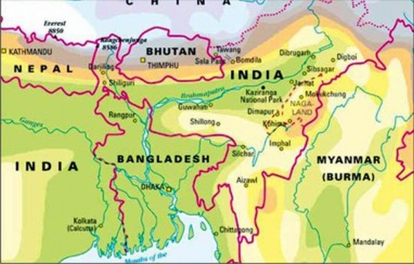  The North East region with Myanmar, Bangladesh lying nearby 