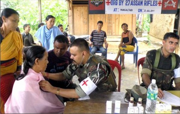 Medical team of 27 Assam Rifles at a relief camp in Sugnu