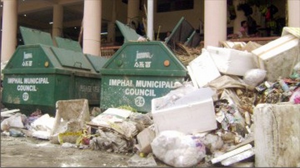 Garbage piling up in the market areas at Lamphel