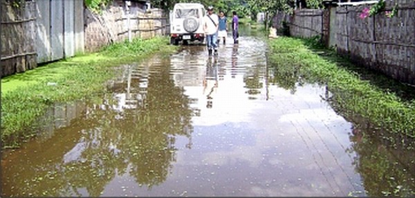 A water logged street in Lamphel