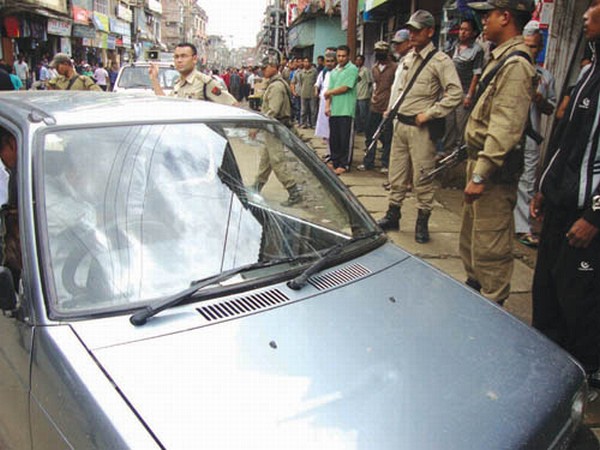 Smashed windshield of wrongfully parked car at Paona Bazar Imphal