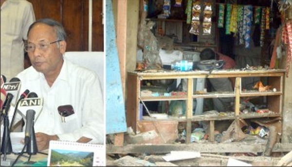 CM addressing the media (Left) and a shop after the blast on August 1
