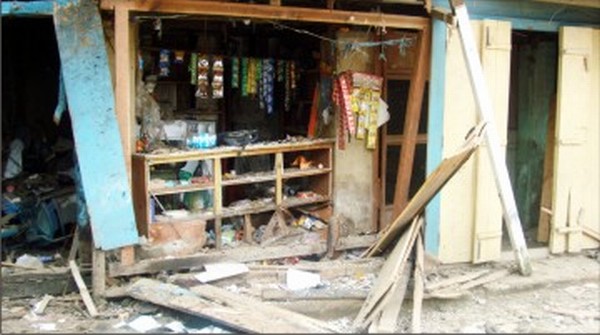 A shattered shop on August 1 at Sangakpham-File