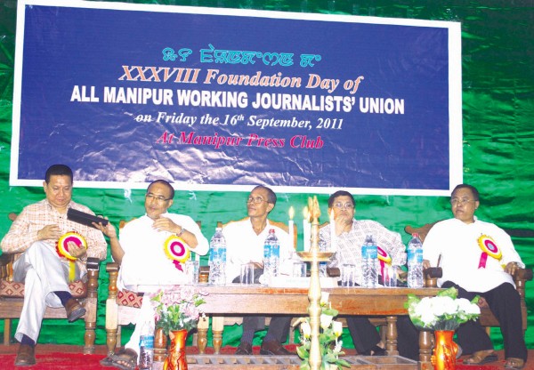Bijoy Koijam, N Biren, A Mobi, K Ranjit and L Jayentakr on the occasion of 38th Foundation Day of AMWJU