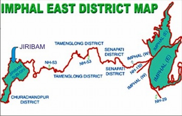 A map showing Jiribam sub-division in Imphal East