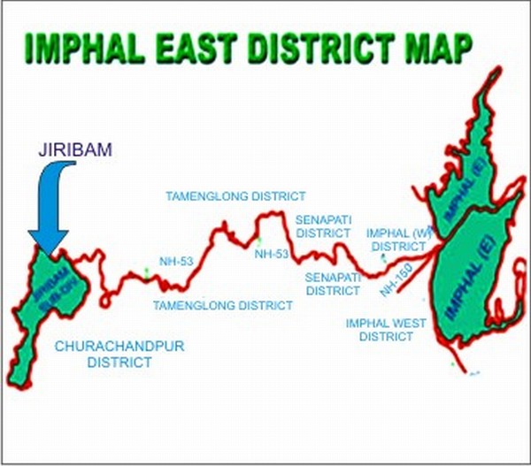 A map showing JIribam in Imphal East