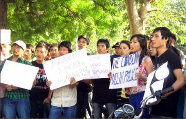 Youths from North East staging a protest demonstration