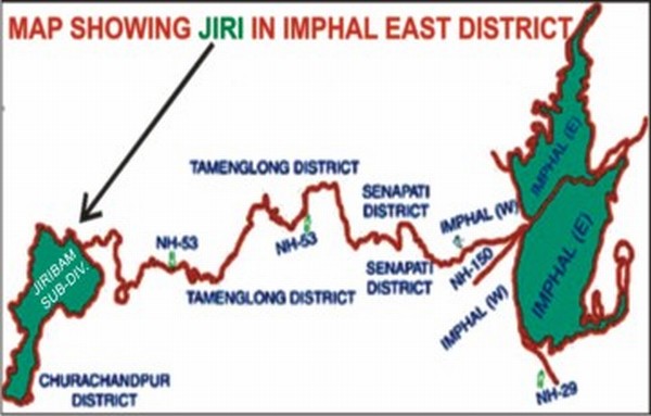 Map showing Jiribam in Imphal East