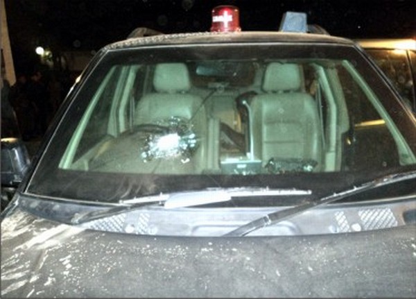 The bullet proof vehicle in which the Minister was travelling
