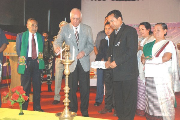 Governor Gurbachan Jagat lighting the inaugural lamp at 1st MR Banquet Hall 