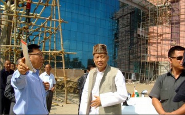 Chief Minister O Ibobi inspecting the work progress at the City Convention Centre