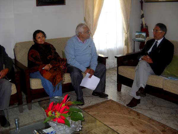 Prof NV Deshpande (2nd right), Director, NIT Silchar and his team seen calling on Dr Shurhozelie (right), Minister, Urban Development, Government of Nagaland, on November 5, 2011 at his residence at Kohima