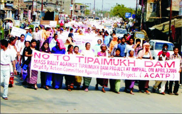 Anti-Tipaimukh dam protestors taking out a rally