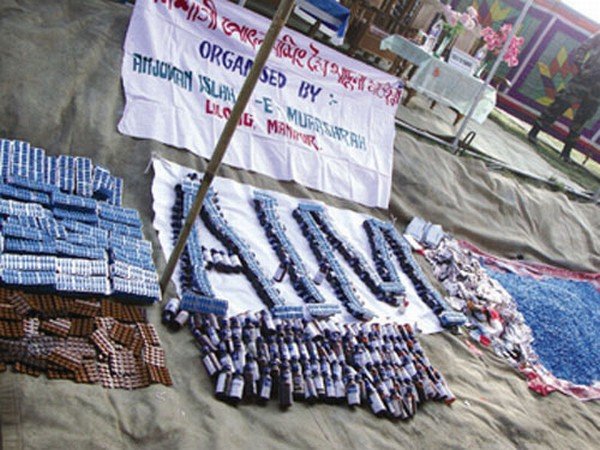 Anjuman Islah-E-Muaashrah displaying various drug seized from peddlers of Lilong area before burning it