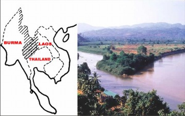 A map of the Golden Triangle and the spot where Laos, Thailand and Burma meet