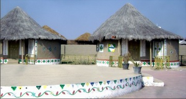 Mud huts constructed at the Rann Utsav 2011 complex in Dhordo village of Gujarat