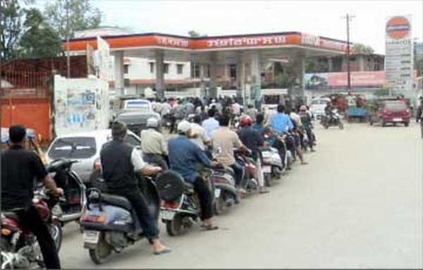 A file picture of a queue outside a petrol pump