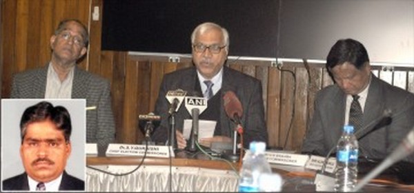 THe ECI team addresses the media and (inset) the new DGP, R Baral