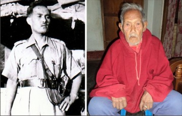 A young Bidhu in his uniform and now in his 90s