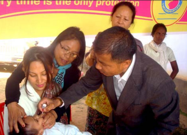 Polio drops being administered to a child