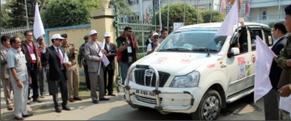 Second leg of the car rally being flagged off at Hotel Imphal