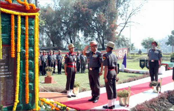 IGAR (S) Maj Gen UK Gurung salutes at the AR War Memorial