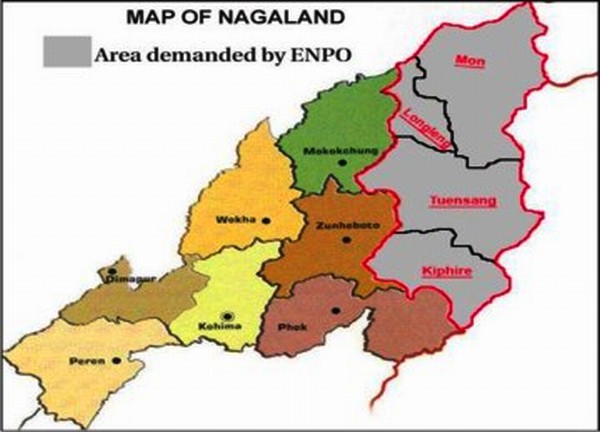 Map of Nagaland with areas demanded by ENPO