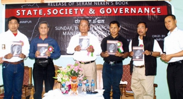 Seram Neken's book, State, Society and Governance  being released at Manipur Press Club on Sunday, March 25
