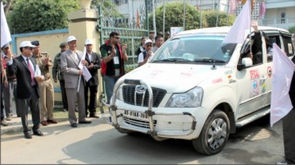 Car rally being flagged off on March 13