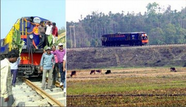 The successful trial run of an engine train on the Jiri-Tupul track in March