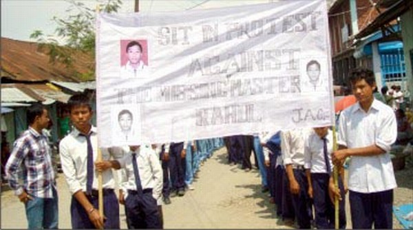 Students protest the kidnapping of Rahul