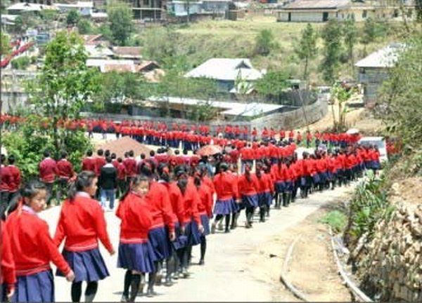 School kids taking part in the Ukhrul rally