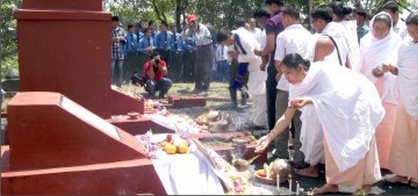 Floral tributes paid at the memorial sites at Pishum Chingamacha