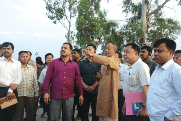 Chief Minister Ibobi inspecting the developmental works being taken up at Imphal