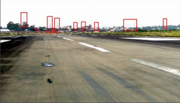 Mobile towers seen afar from the runway posing hazards