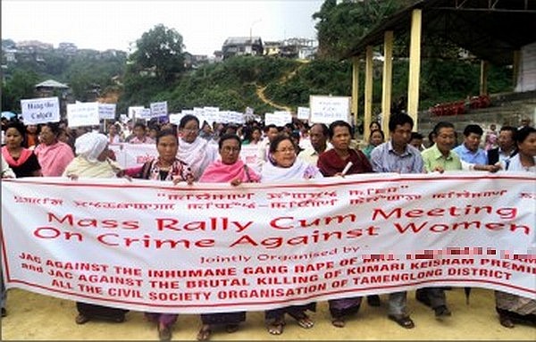 Womenfolk staging a rally at Tamenglong to demand justice