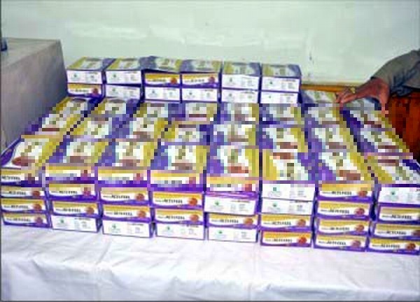 The seized drugs put on display before the media persons