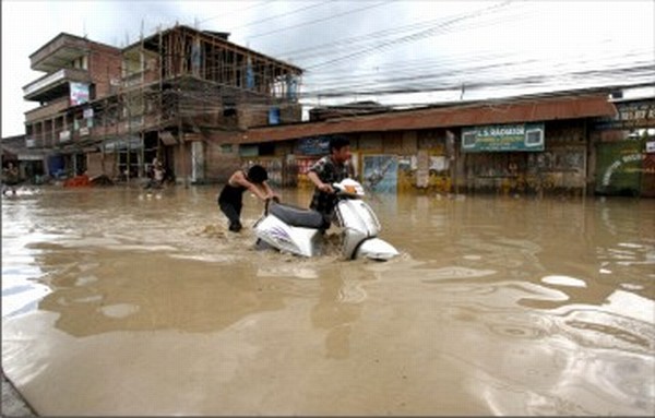 File pciture of a flooded street in Imphal during the monsoon