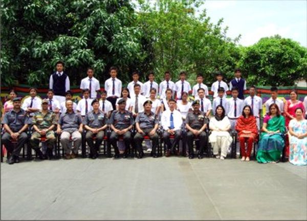 Maj Gen UK Gurung with students and staff of the school