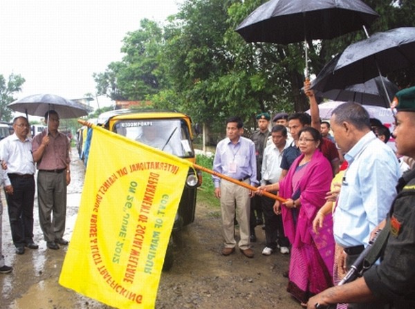 Anti-Drug Day observance: Minister of Social Welfare AK Mirabai flagging off an autorickshaw rally