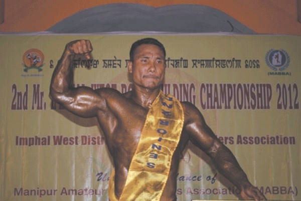 T Joychandra of KBB Gym, Tera Sapam Leirak who won the title of Mr Imphal West in the 2nd Mr Imphal West Body Building Championships organised by IWDABBA held at Sagolband