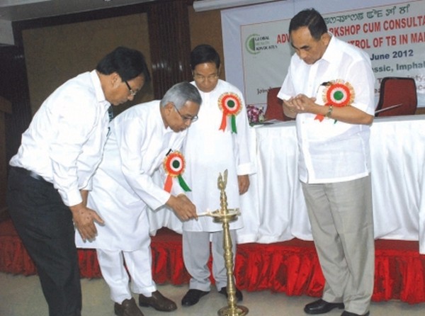 MP Dr T Meinya lighting the ceremonial lamp to inaugurate an advocacy workshop onCare and Control of TB in Manipur at Hotel Classic, Imphal