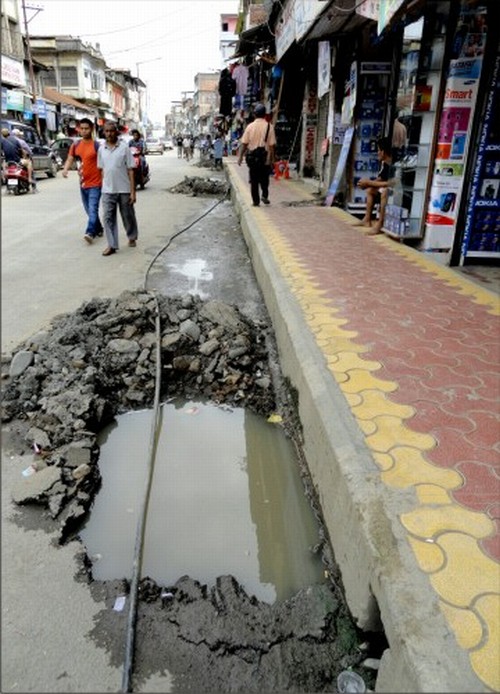 The unannounced digging up of the road