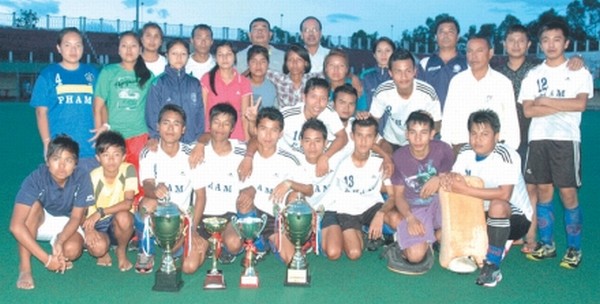 PHAM players for Mens and Womens teams who won the champions title for both Mens and Womens in the 3rd State Level Mens and Womens Open Hockey Tournament organised by Manipur Hockey which concluded today at Khuman Lampak Hockey Stadium, Imphal