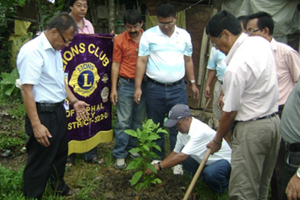 Saplings plantation drive organised by Lions Club of Imphal City underway at Sanjenbam